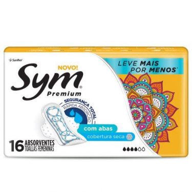 Absorvente Premium Seca C/Abas Mais Por Menos Sym 16un