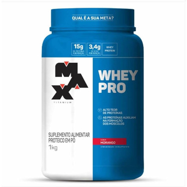 Whey Pro Morango Max Titanium 1kg PT
