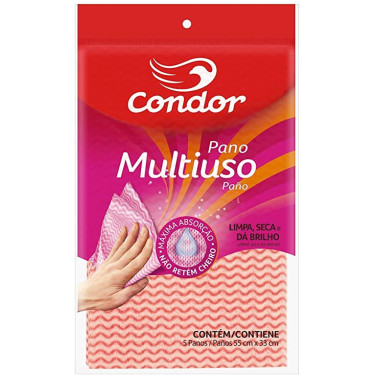 Pano Multiuso Folha Condor 5Unid Rosa