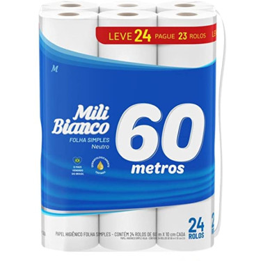 Papel Higiênico Mili Folha Simples 60M Leve 24 Pague 23