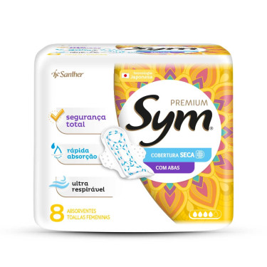 Absorvente  Premium Seco C/Abas Sym 8un