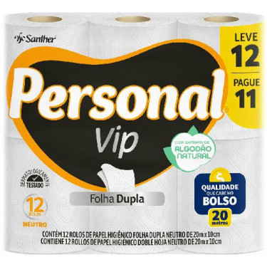 Papel Higiênico Personal Folha Dupla Vip 20M Lv12Pg11 Pvc11