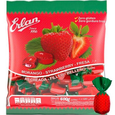Bala Dura Morango Recheada Erlan 500g
