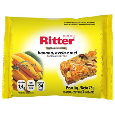 Cereal Barra Ritter 75g Banana Aveia Mel