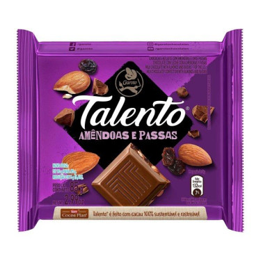 Chocolate Talento 85G Amêndoa e Passas