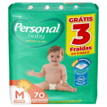 Fralda descartável Personal Hiper M 70 unidades 