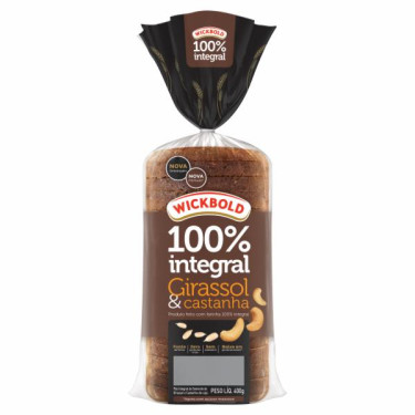 Pão de Forma Integral Wick Bold 100% Girassol Castanha 400g