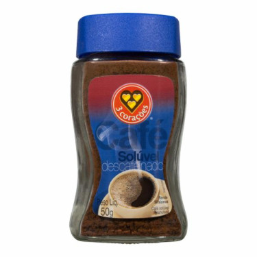 Cafe 3 Corações Solúvel 50g Descafeinado Vidro