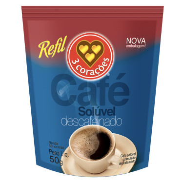Cafe 3 Corações Solúvel 50g Descafeinado 