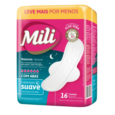 Absorvente Mili Noturno Abas Suave 16 unidades