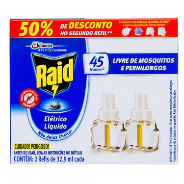 Inseticida Raid Elétrico 32,9Ml 45 Noites Refil 2X1 