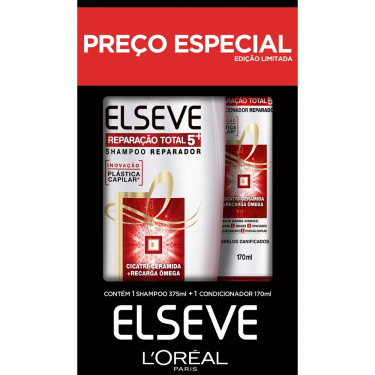 Shampoo Elseve 375ML+ Condicionador 170ML Reparação Total 