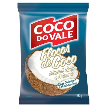 Coco Ralado do Vale 1Kg Úmido Adoçado Flocos 