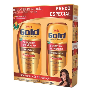 Kit Niely God Shampoo+Condicionador Reconstrução Potente com Queratina Extrato de Bambu