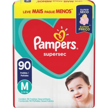 Fralda Descartável Supersec Jumbo M Pampers 90und 
