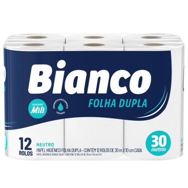 Papel Higiênico Bianco Folha Dupla Lv12 Pag11 30M 