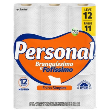 Papel Higiênico Personal Folha Simples 30M Lv12Pg11 Neutro Pfc12