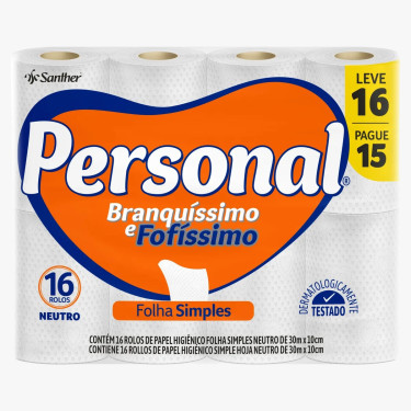 Papel Higiênico Personal Folha Simples 30M Lv16Pg15 Neutro Pfc15