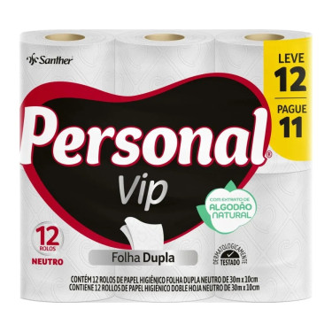 Papel Higiênico Personal Folha Dupla Vip 30M Lv12Pg11 Pvc11