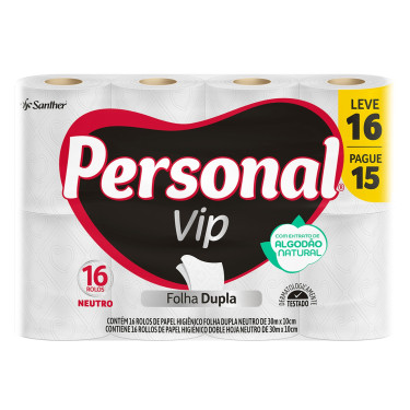 Papel Higiênico Personal Folha Dupla Vip 30M Lv16Pg15 Pvc15