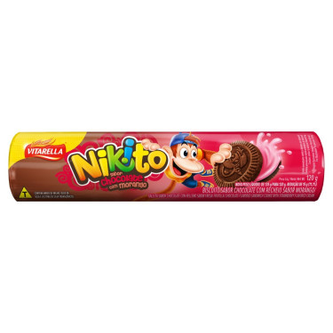 Biscoito Recheado Chocolate Morango Nikito 120G