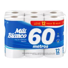 Papel Higiênico Mili Folha Simples 60M Lv12Pg11