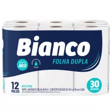 Papel Higiênico Bianco Folha Dupla Lv12 Pag11 30M 